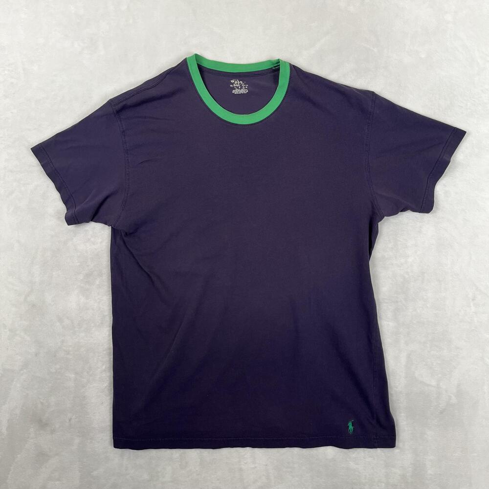 VTG Polo Ralph Lauren T-Shirt Mens Medium Purple Ringer Pony Logo Tee Crew Neck